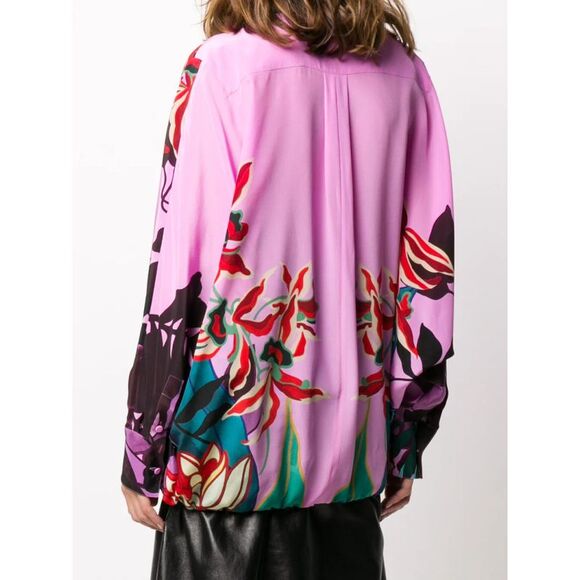 Valentino Garavani Feather-Embellished Mirrored Orchid Ramage Blouse - Picture 2 of 5